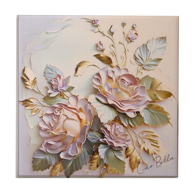 Blommigt Påsk-målning på Kakelplatta (Framsidan)