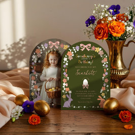 Blommigt Påsk nåbunny har ett foto från födelsedag Inbjudningar