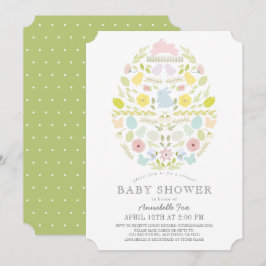 Blommigt Påskägg Bunny Virtuell babystövel Inbjudningar