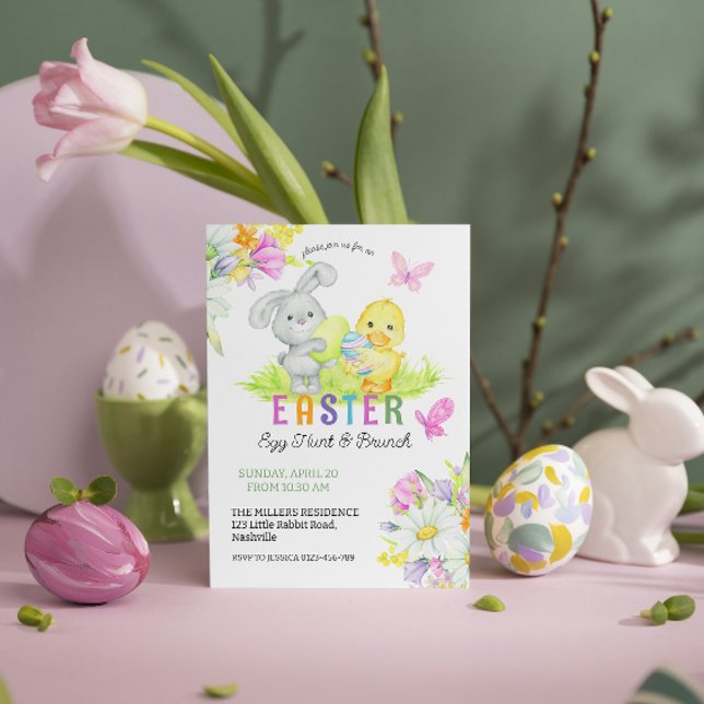 Blommigt Påskägg Hunt & Brunch Cute Bunny Inbjudningar (Skapare uppladdad)