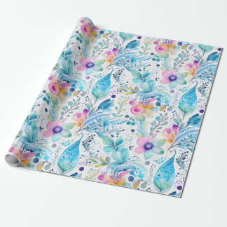Blommigt Pasley Ferns Blue & Rosa Presentpapper