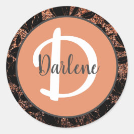 Blommigt Pastel Coral Peach Elegant Monogrammed Na Runt Klistermärke