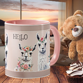 Blommigt Pastel Cute Llama Alpaca Mugg