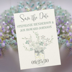 Blommigt Pastel Dusty Blue och Lavender Spara Datumet