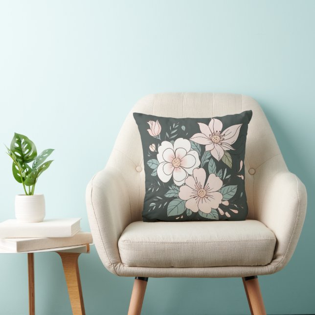 Blommigt Pastel Färg Dekorativ kudde Grönt Bakgrun (Stol)