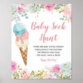 Blommigt Pastel glass Baby Sock Hunt Game Poster