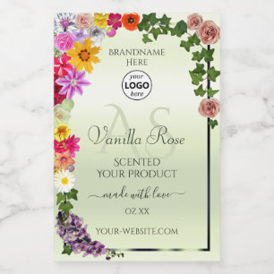 Blommigt Pastel Grönt Product Labels Initialer Log Mat Etikett