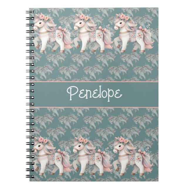 Blommigt Pastel Horse Fantasy Illustration Anteckningsbok (Framsidan)