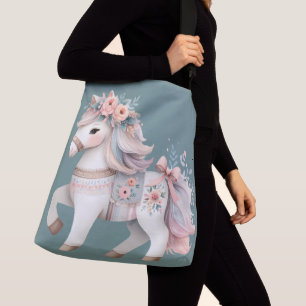 Blommigt Pastel Horse Fantasy Illustration Axelväska