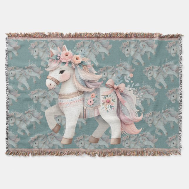 Blommigt Pastel Horse Fantasy Illustration Filt (Framsidan)