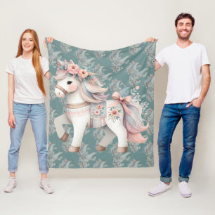 Blommigt Pastel Horse Fantasy Illustration Fleecefilt