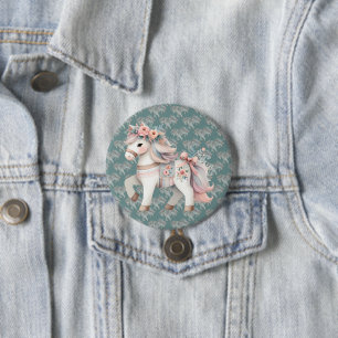 Blommigt Pastel Horse Fantasy Illustration Knapp