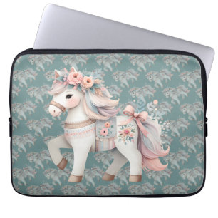 Blommigt Pastel Horse Fantasy Illustration Laptop Fodral