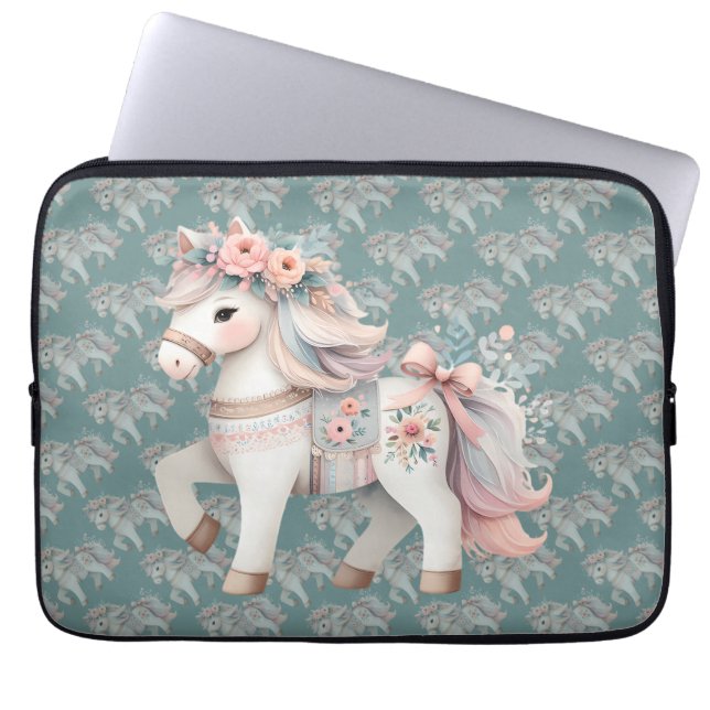 Blommigt Pastel Horse Fantasy Illustration Laptop Fodral (Framsidan)