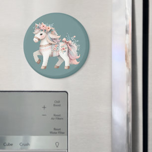 Blommigt Pastel Horse Fantasy Illustration Magnet