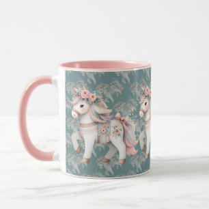 Blommigt Pastel Horse Fantasy Illustration Mugg