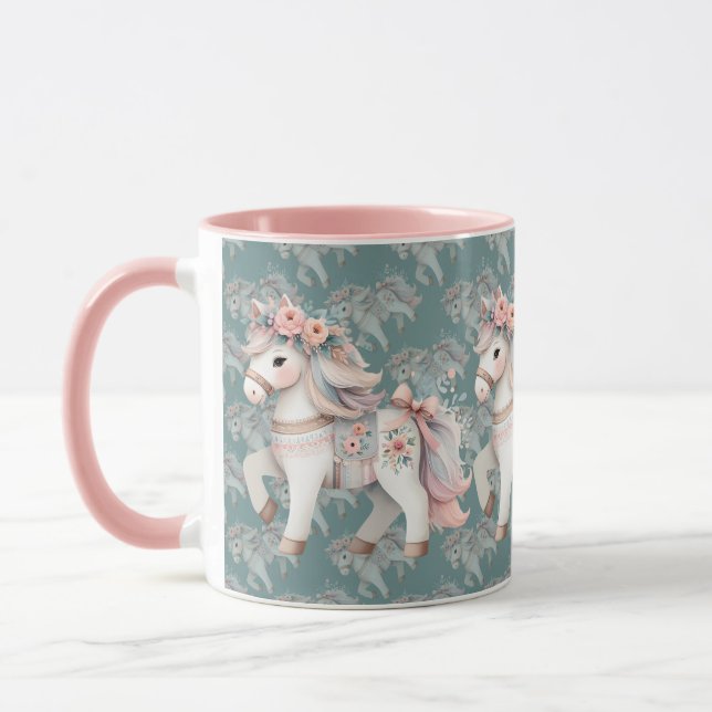 Blommigt Pastel Horse Fantasy Illustration Mugg (Vänster)