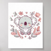 Blommigt Pastel Koala Design, Soft Färg Koala Art