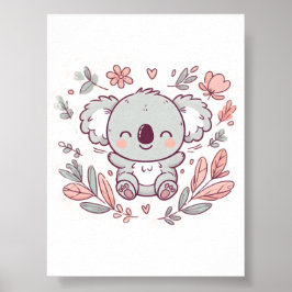 Blommigt Pastel Koala Design, Soft Färg Koala Art Poster