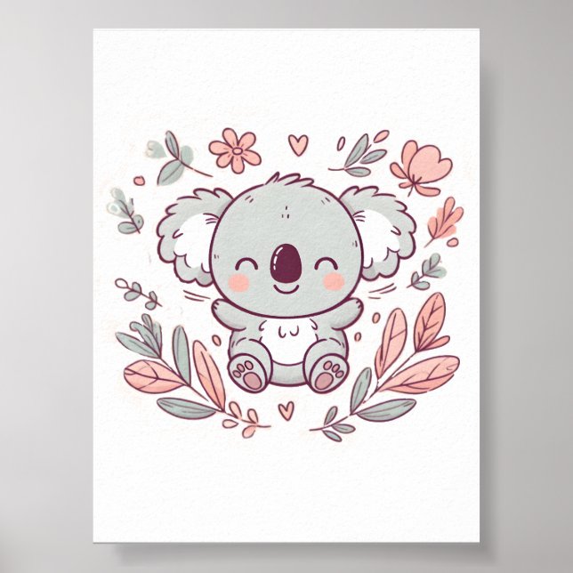 Blommigt Pastel Koala Design, Soft Färg Koala Art Poster (Framsidan)