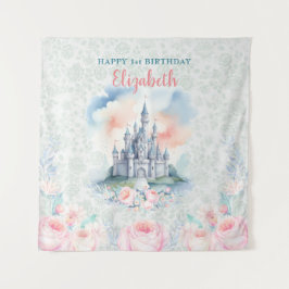 Blommigt Pastel Princess Castle BackDrop & Tapestr