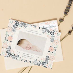blommigt pastel ram-andedräkt Foto baby-födsel Meddelande