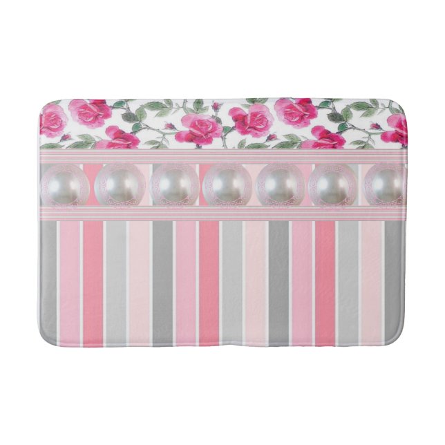 Blommigt Pastel Rand Bathroom Bath Mat Badrumsmatta (Framsidan)