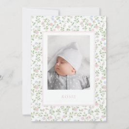 Blommigt Pastel Ro Baby Birth Photo Notice Meddelande