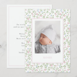 Blommigt Pastel Ro Baby Birth Photo Notice Meddelande