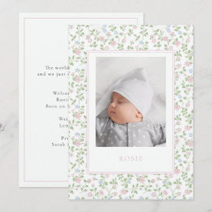Blommigt Pastel Ro Baby Birth Photo Notice Meddelande