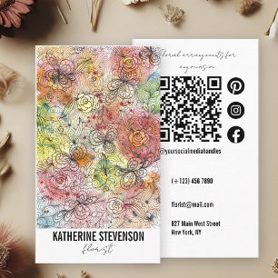 Blommigt Pastel Watercolor och Bläck Art Florist Visitkort