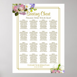 Blommigt Pastelldiagram 16 Bord Bröllop Poster