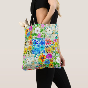 Blommigt Patchwork Art Watercolor Flowers Tygkasse