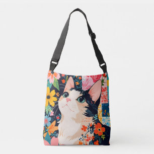 Blommigt Patchwork Cat Axelväska