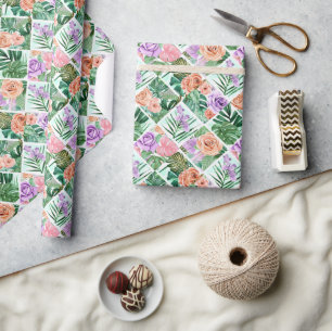 Blommigt Patchwork Mönster 2D Illustration Presentpapper