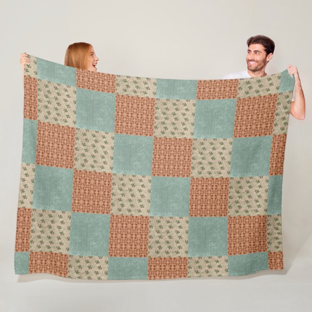 Blommigt Patchwork Mönster Blanket Fleecefilt (På plats)
