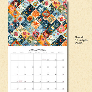 Blommigt Patchwork Quilt Wall Calendar Kalender