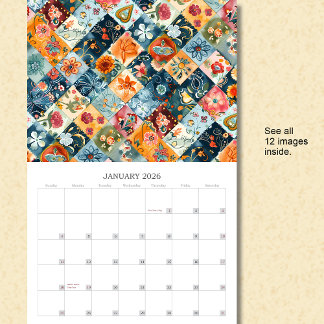 Blommigt Patchwork Quilt Wall Calendar Kalender