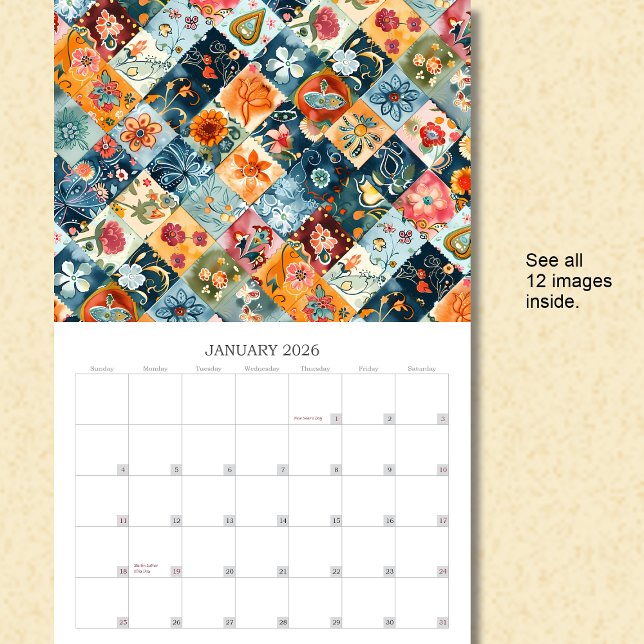 Blommigt Patchwork Quilt Wall Calendar Kalender (Skapare uppladdad)