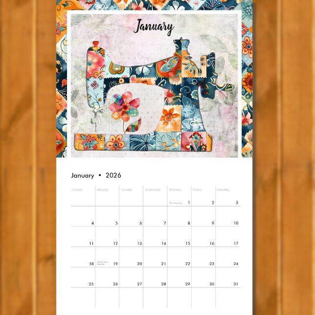 Blommigt Patchwork Seing Maskin Wall Calendar Kalender (Skapare uppladdad)