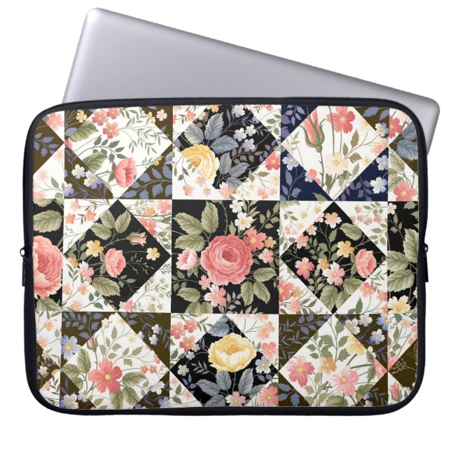Blommigt Patchwork: Vintage Mix Laptop Fodral (Framsidan)