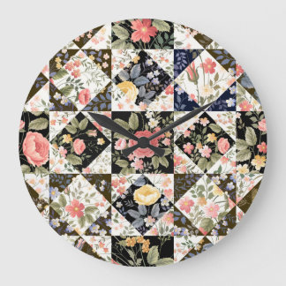 Blommigt Patchwork: Vintage Mix Stor Klocka