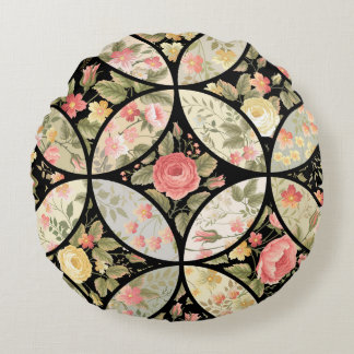 Blommigt Patchwork Vintage Seamless Mönster Rund Kudde