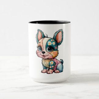 Blommigt Patchwork Watercolor Baby Hund Mugg