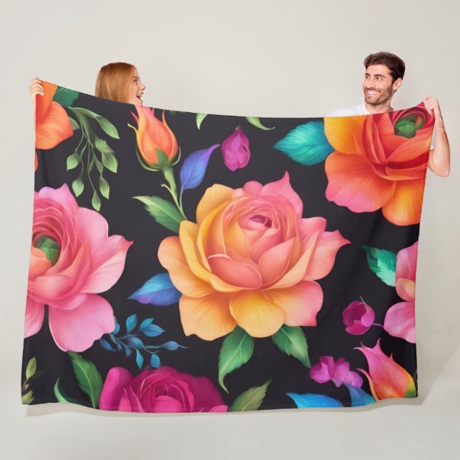 Blommigt Patern Ro Fleece Blanket (På plats)
