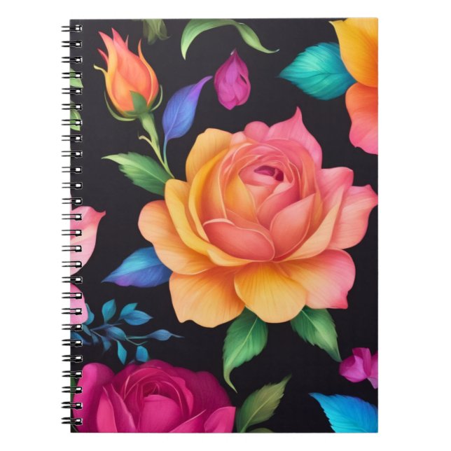 Blommigt Patern Ro Spiral fotopatbok Anteckningsbok (Framsidan)
