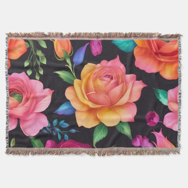 Blommigt Patern Ro Throw Blanket Filt (Framsidan)