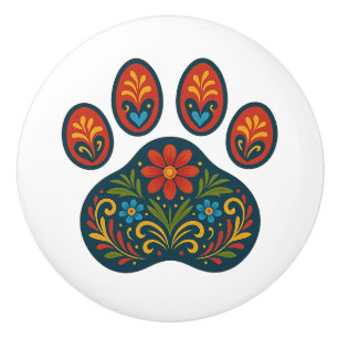 Blommigt Paw Print Folk Art Design Ceramic Knob Knopp