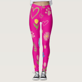 Blommigt Paw-utskriftskopplingar Leggings