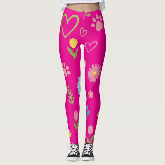 Blommigt Paw-utskriftskopplingar Leggings (Framsida)